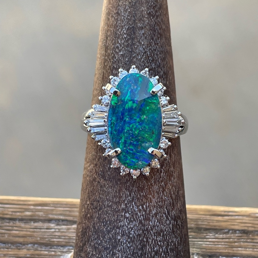 Australian Boulder Opal , platinum and diamond ring - Picture 10 of 13
